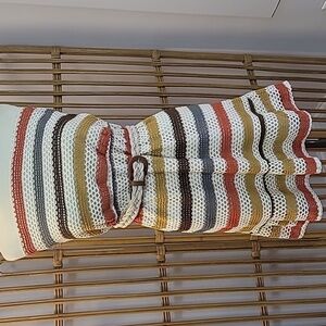 Jodi Kristopher size L crochet mesh mini dress with belt cream grey orange gold